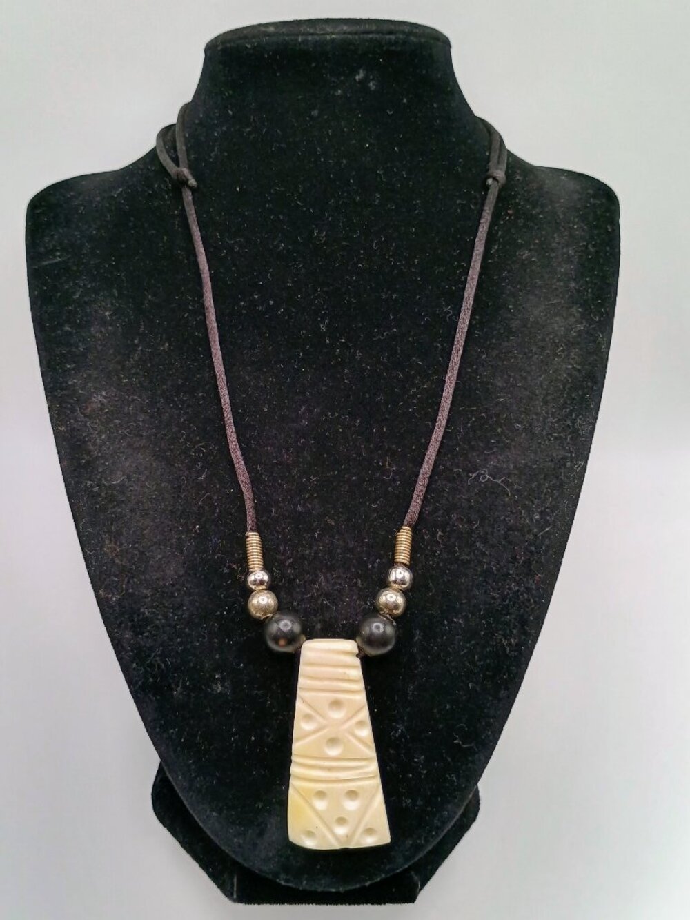 Handmade Macrame Pendant Necklace with Carved Bone